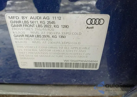 2013 Audi Q5 3.0T Premium Plus z USA, uszkodzony, nr VIN WA1DGAFPXDA034044